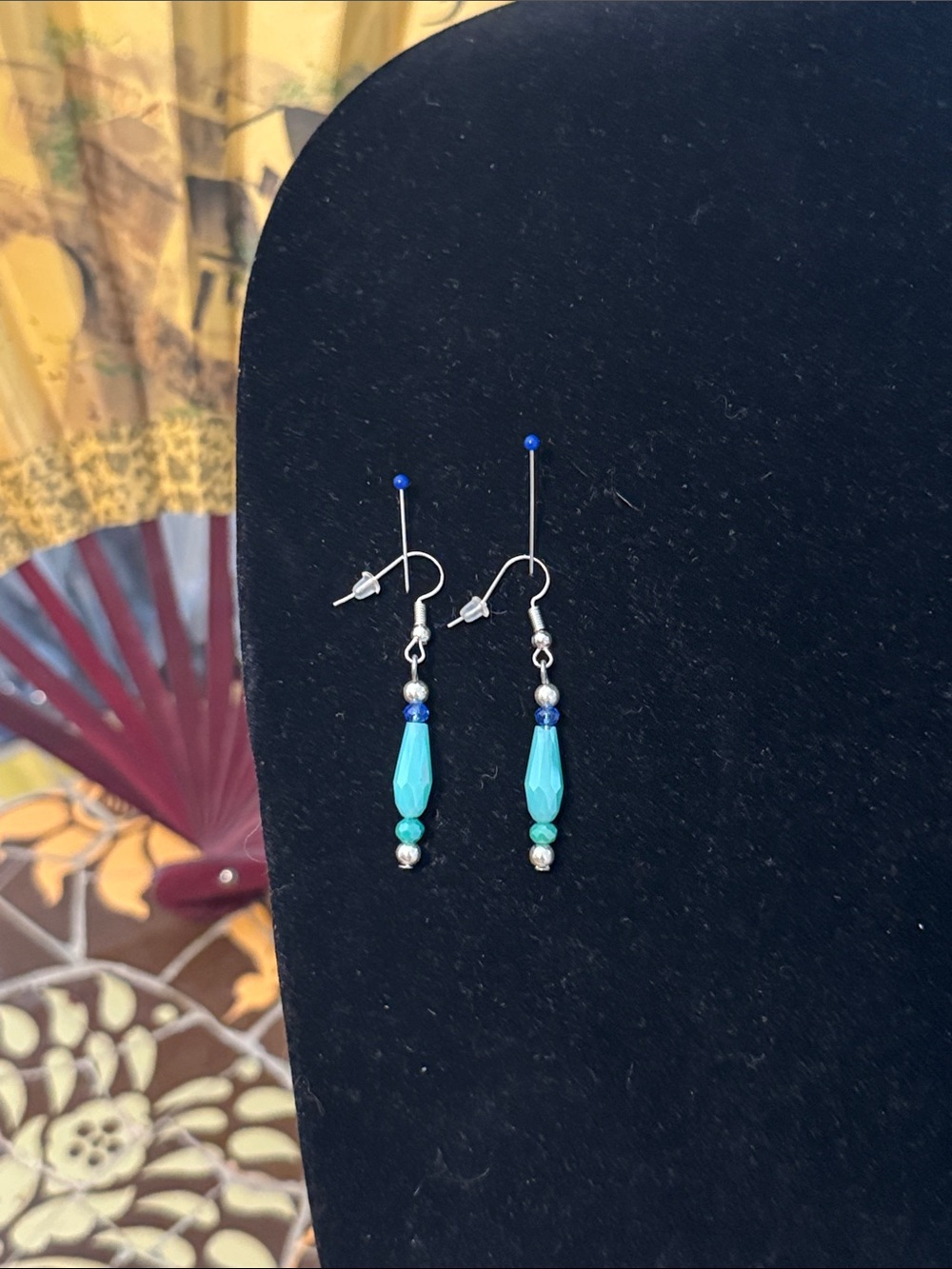 Turquoise Blue Glass Bead Drop Earrings - Fashion Women Jewelry